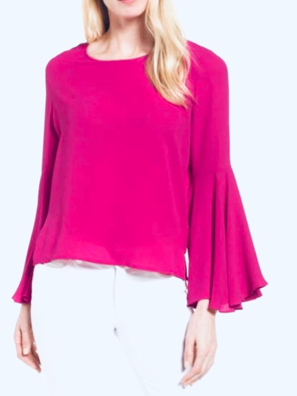 Vince Camuto Hot Pink Long-Sleeve Bell Sleeve Top, Medium